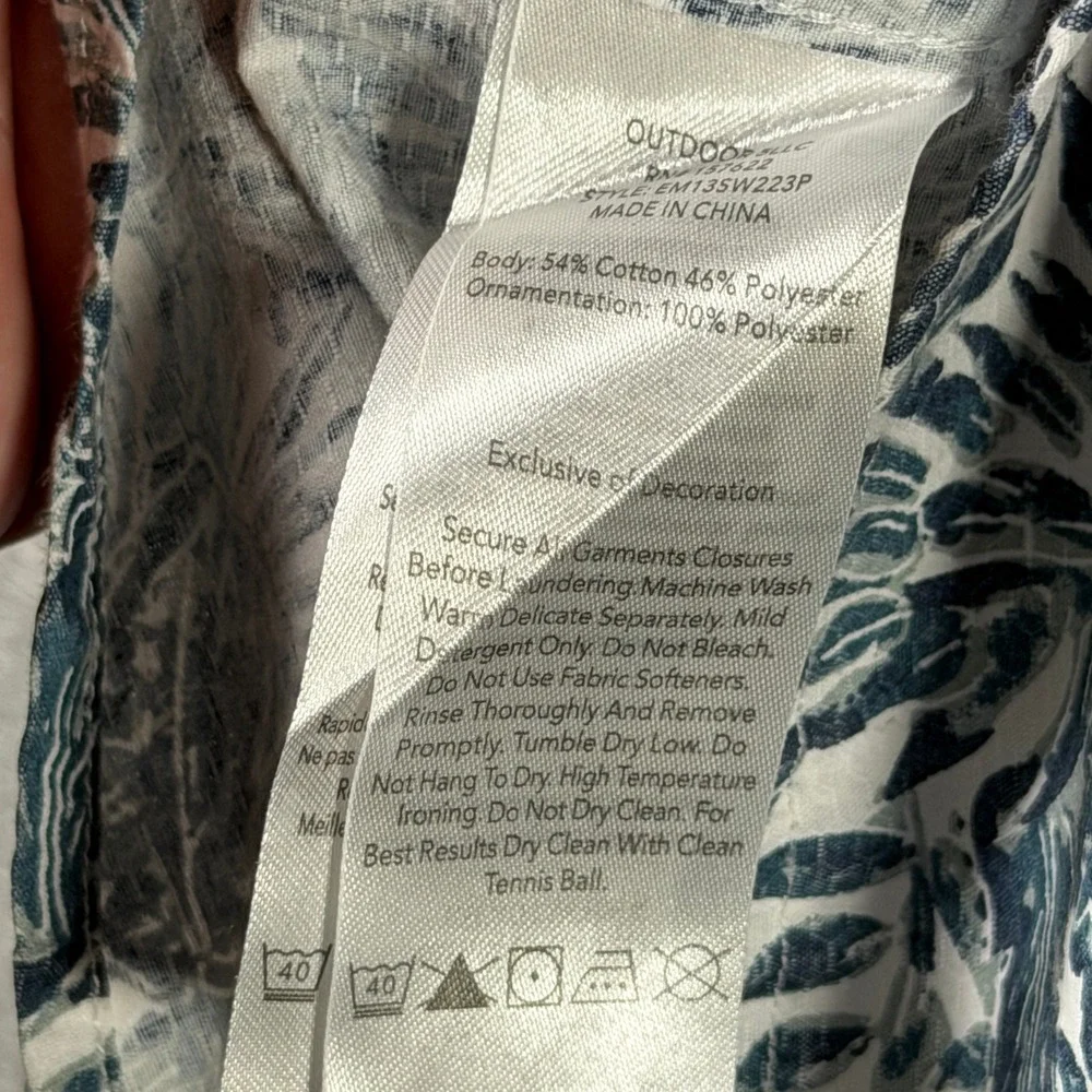 Eddie Bauer Mens Large Blue Tropical Palm Leaf Short Sleeve Outdoor Shirt EM135W